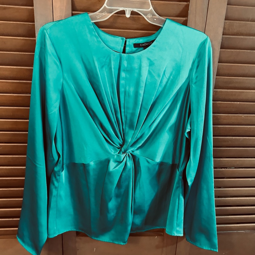 | NWT Chadwick’s Vibrant Green Satin Twist Blouse